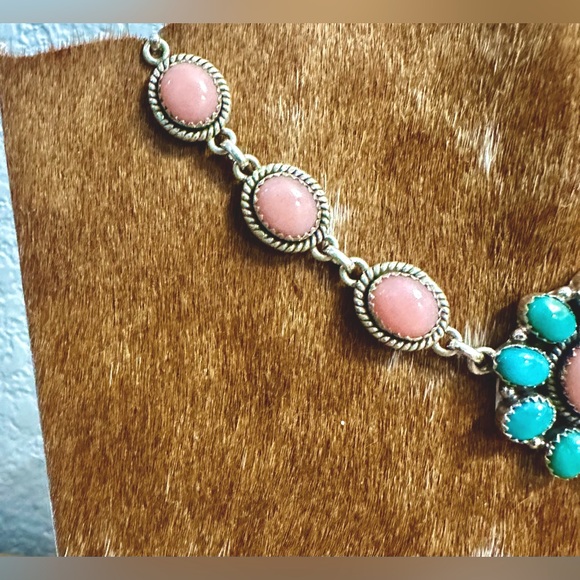 NWT Sterling Silver Pink Opal and Kingman Turquoise Bracelet - Picture 7 of 14